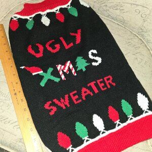 Dog Sweater - 18" (Neck to Tail) - Black with Red, Green, & White - Holiday